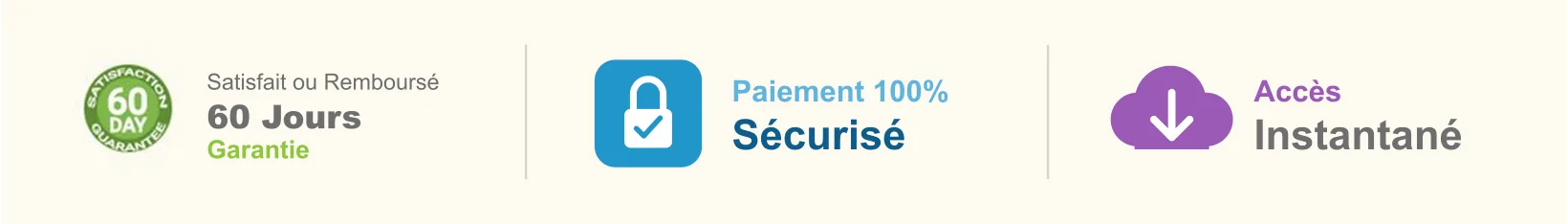 60 jours satisfait ou remboursé · Paiement sécurisé · Accès instantané